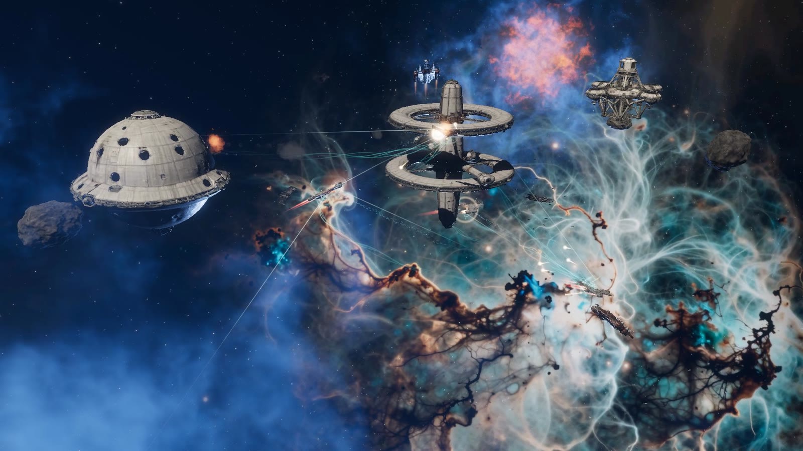 A fight around stations, asteroids and a nebula